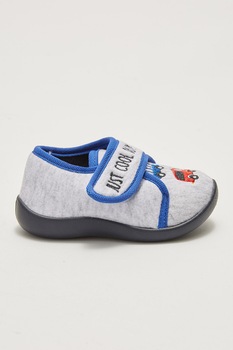 LC WAIKIKI, Pantofi sport cu velcro si broderie grafica, Gri deschis/Albastru LC WAIKIKI, Pantofi sport cu velcro si broderie grafica, Gri deschis/Albastru