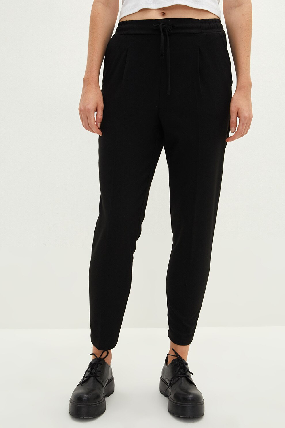 LC WAIKIKI, Pantaloni conici cu snur si talie elastica, Negru