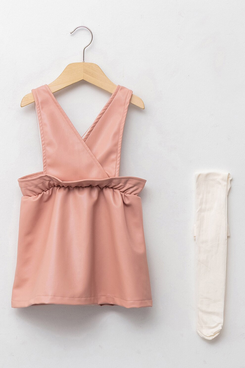 LC WAIKIKI, Set de sarafan din piele ecologica si dres, Piersica