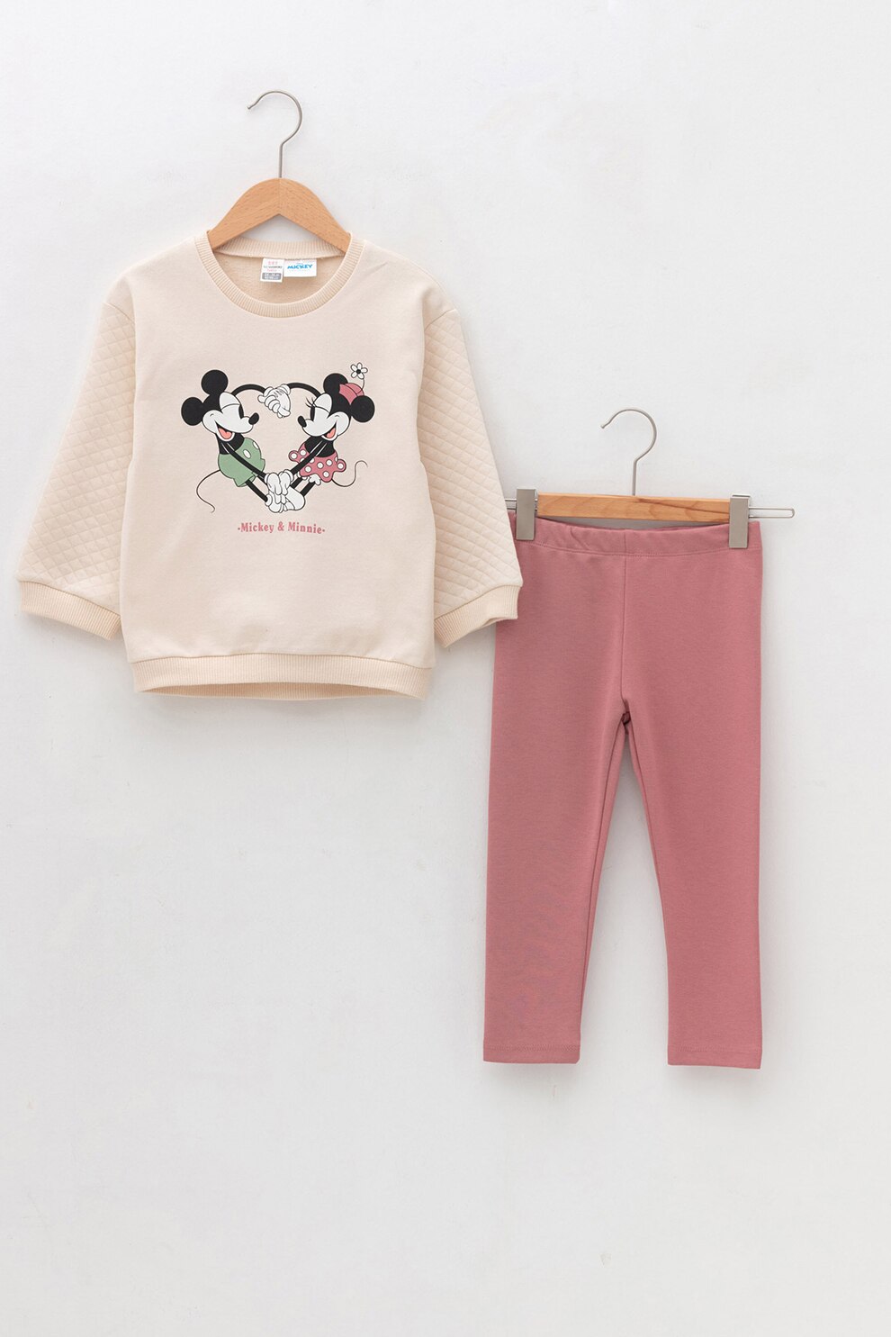 LC WAIKIKI, Set de bluza sport de bumbac si pantaloni, Roz prafuit/roz piersica/negru