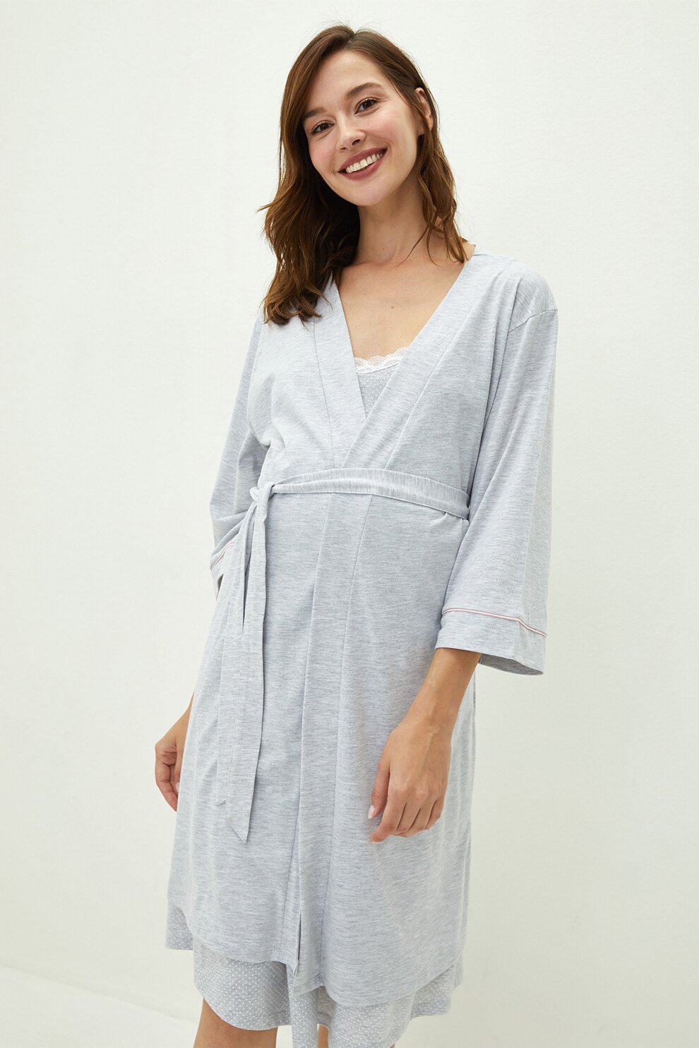 LC WAIKIKI, Halat de baie cu maneci 3/4 pentru gravide, Gri melange, XL