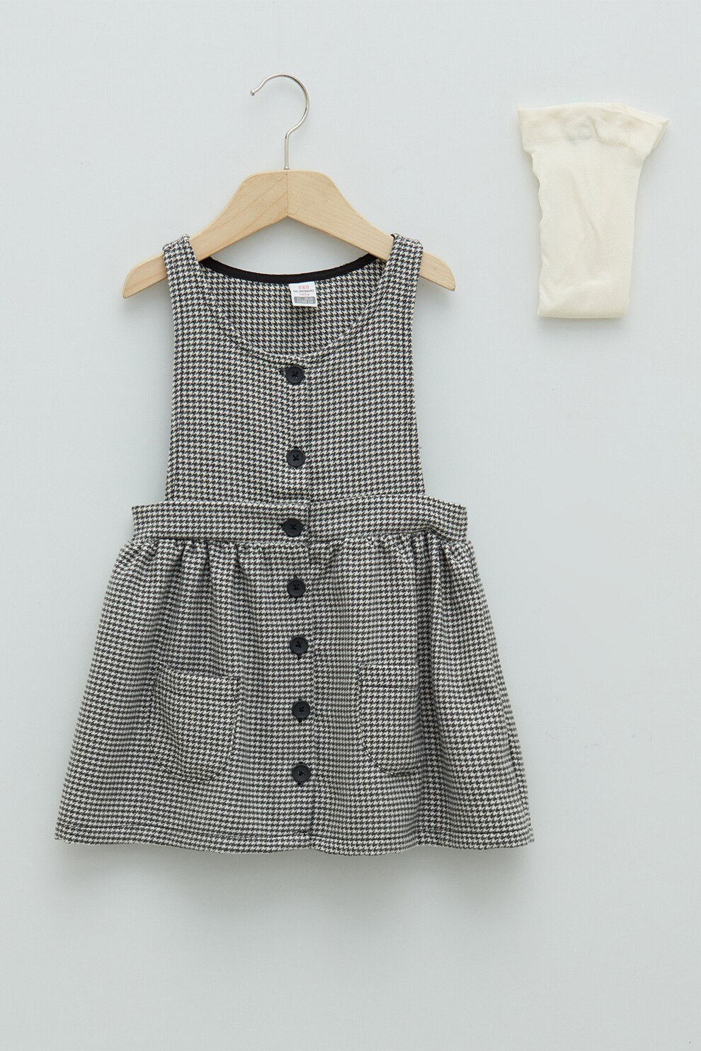 LC WAIKIKI, Sarafan cu model houndstooth cu buzunare aplicate, Negru/Alb