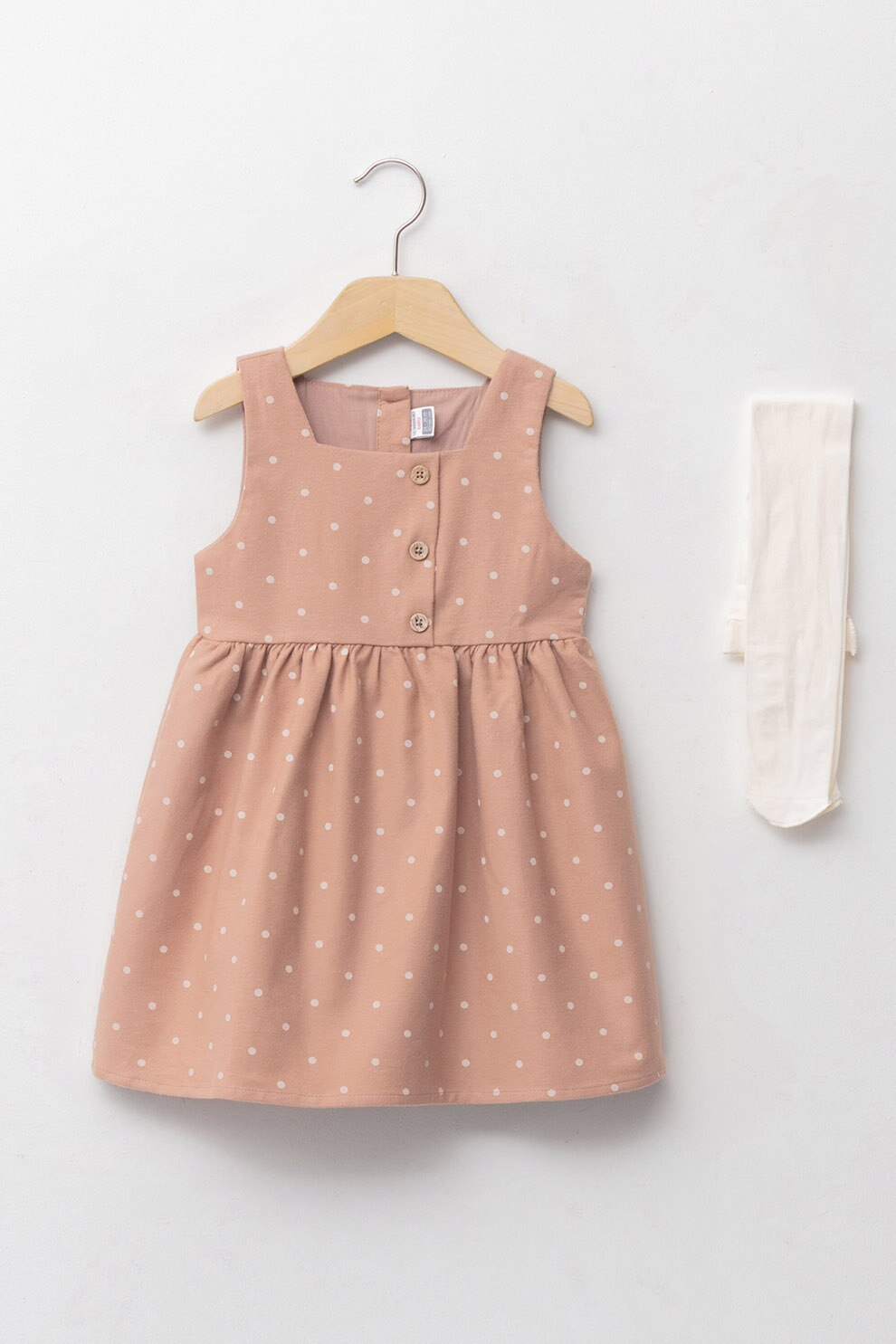 LC WAIKIKI, Rochie cu buline si fenta cu nasturi, Roz prafuit/Alb