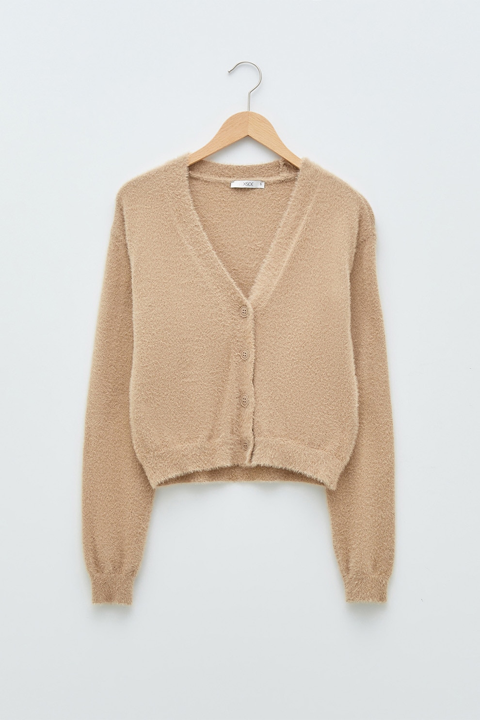 LC WAIKIKI, Cardigan pufos cu decolteu in V, Maro camel