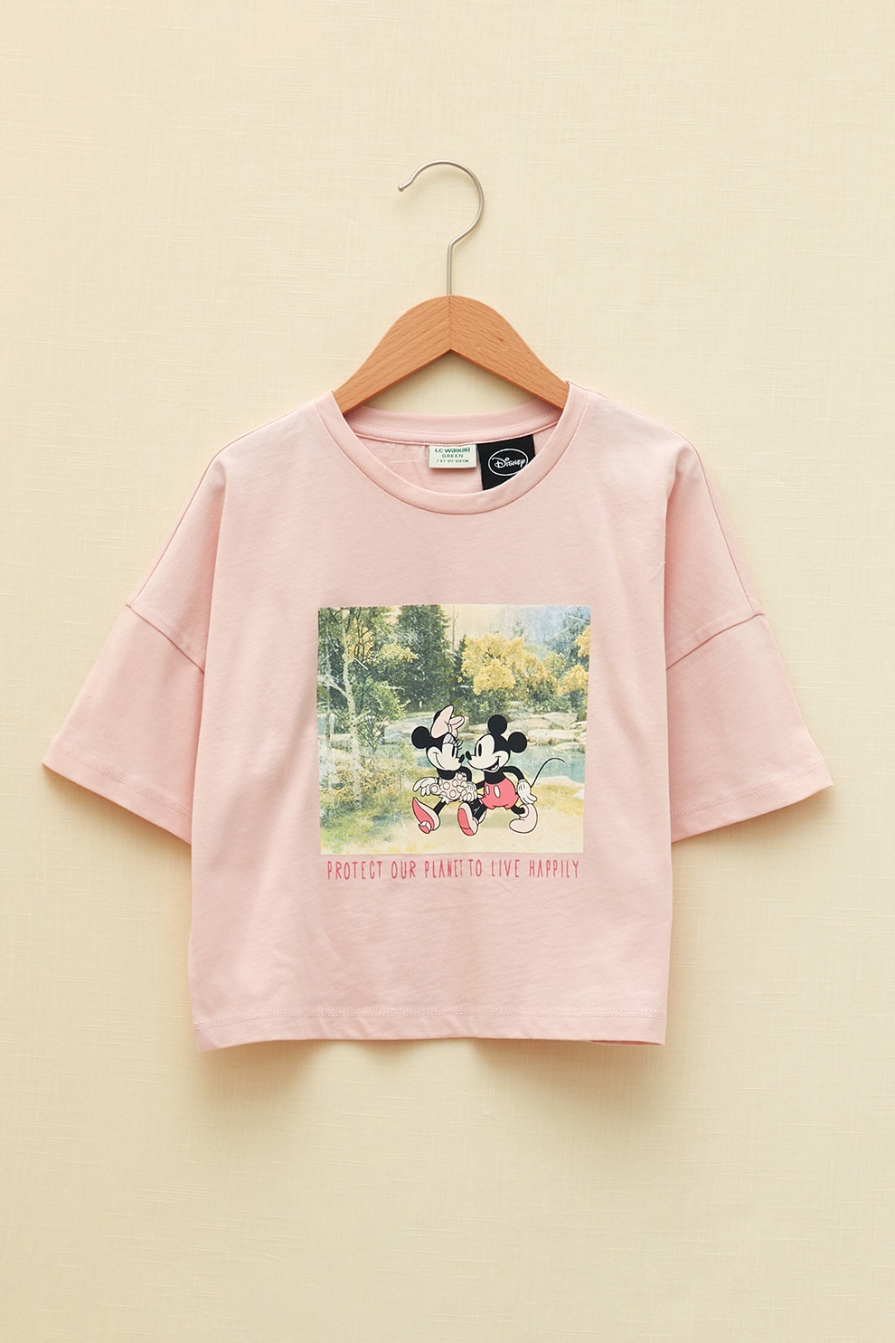 LC WAIKIKI, Tricou cu imprimeu si maneci cazute, Roz