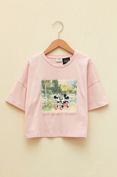 LC WAIKIKI, Tricou cu imprimeu si maneci cazute, Roz LC WAIKIKI, Tricou cu imprimeu si maneci cazute, Roz