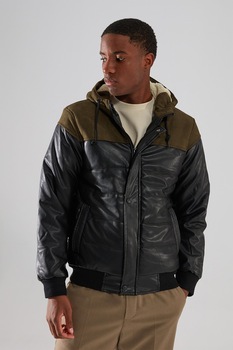 Trendyol, Geaca cu vatelina, gluga si aspect matlasat, Negru/Maro, S Trendyol, Geaca cu vatelina, gluga si aspect matlasat, Negru/Maro, S