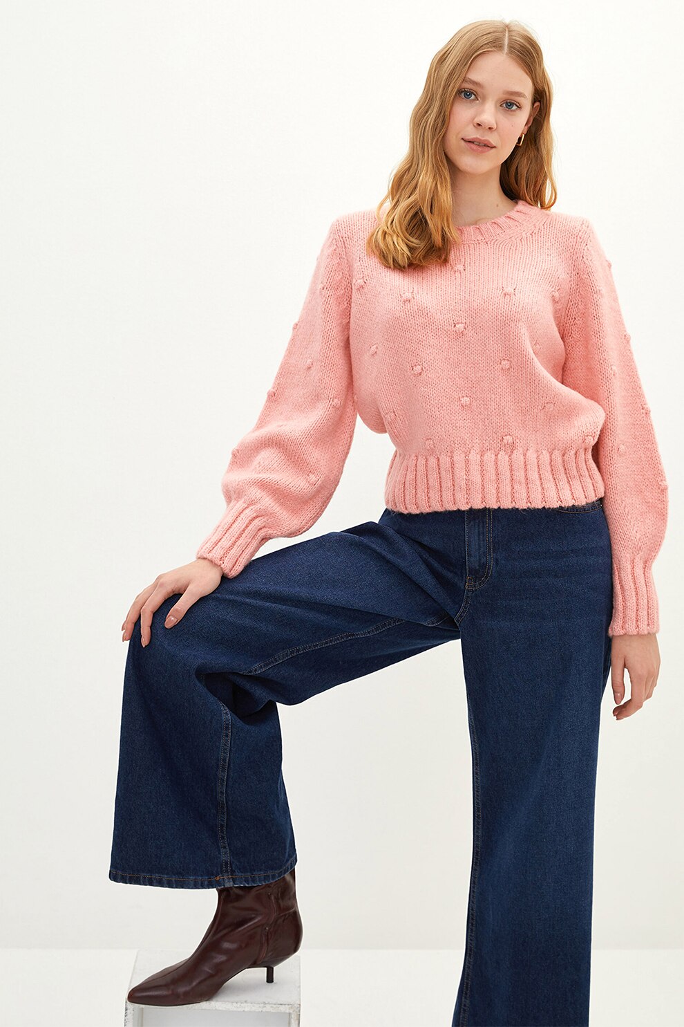 LC WAIKIKI, Pulover cu decolteu rotund si maneci lungi, Roz