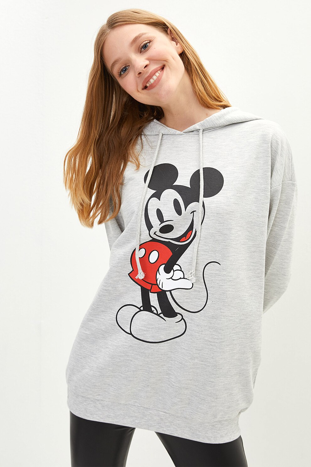 LC WAIKIKI, Hanorac cu Mickey Mouse si maneci cazute, Gri deschis melange