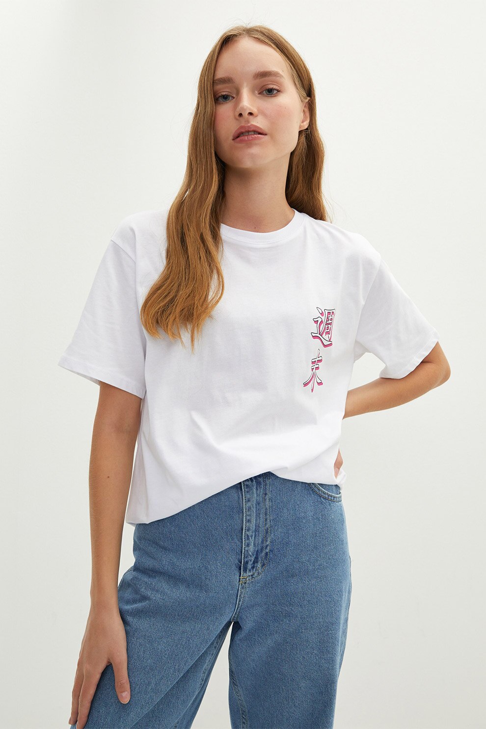 LC WAIKIKI, Tricou cu maneci cazute, decolteu la baza gatului si imprimeu, Alb/Lila/Oranj