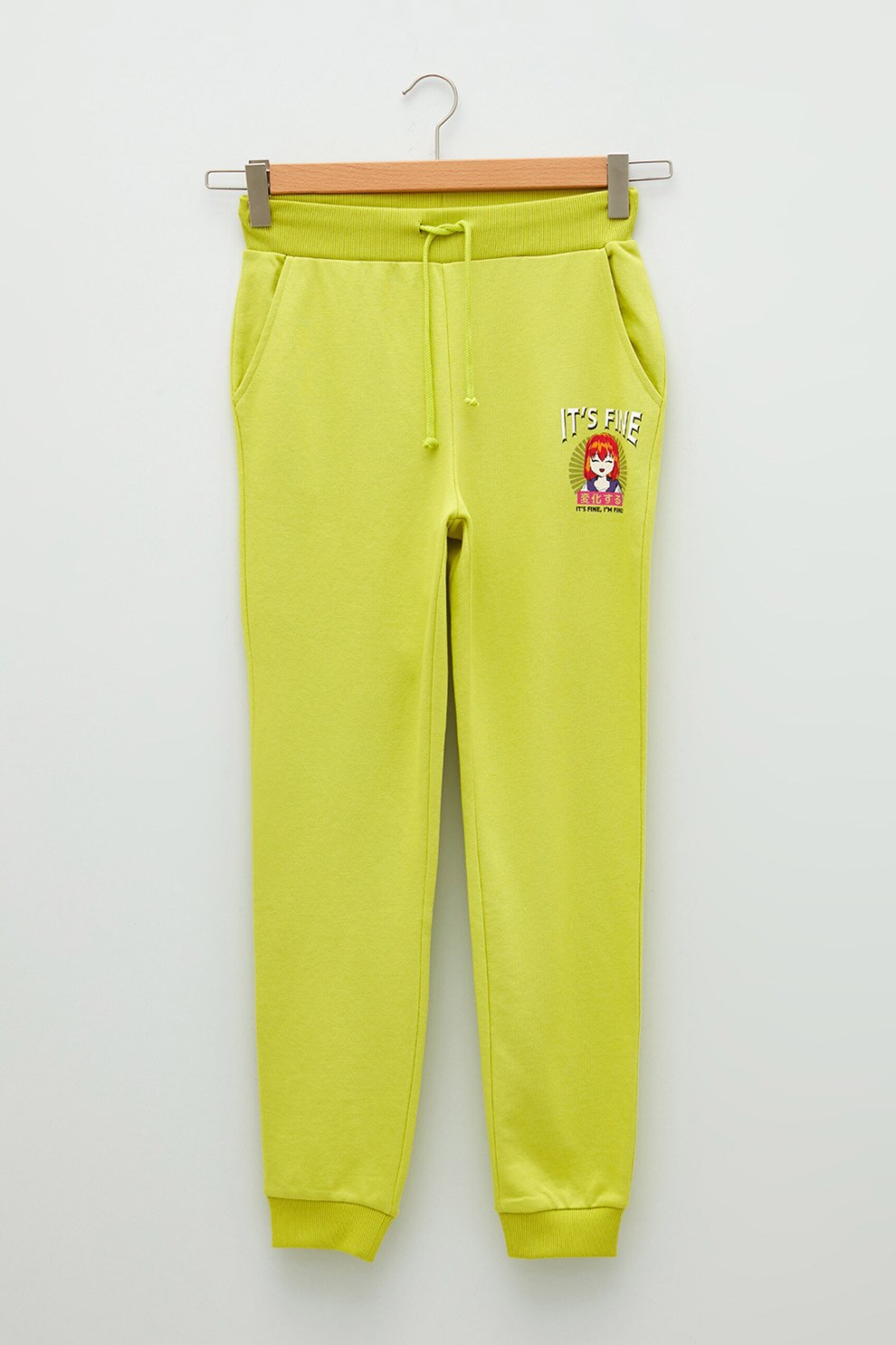 LC WAIKIKI, Pantaloni sport cu snur si imprimeu discret, Verde lime