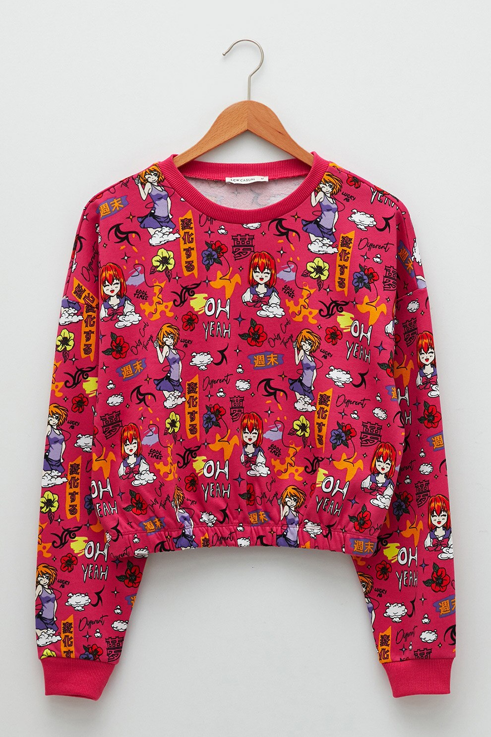 LC WAIKIKI, Bluza sport cu decolteu la baza gatului si imprimeu, Fucsia/Oranj