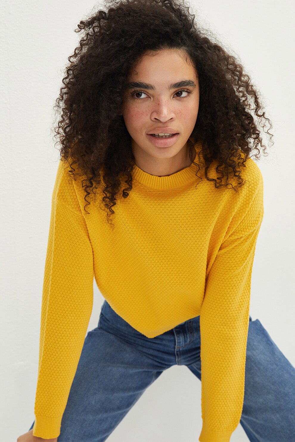 LC WAIKIKI, Pulover cu decolteu la baza gatului si aspect texturat, Galben sofran