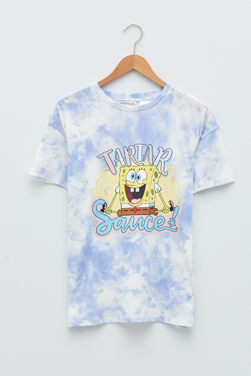 LC WAIKIKI, Tricou de bumbac cu imprimeu tie-dye, Alb/Albastru lavanda/Galben