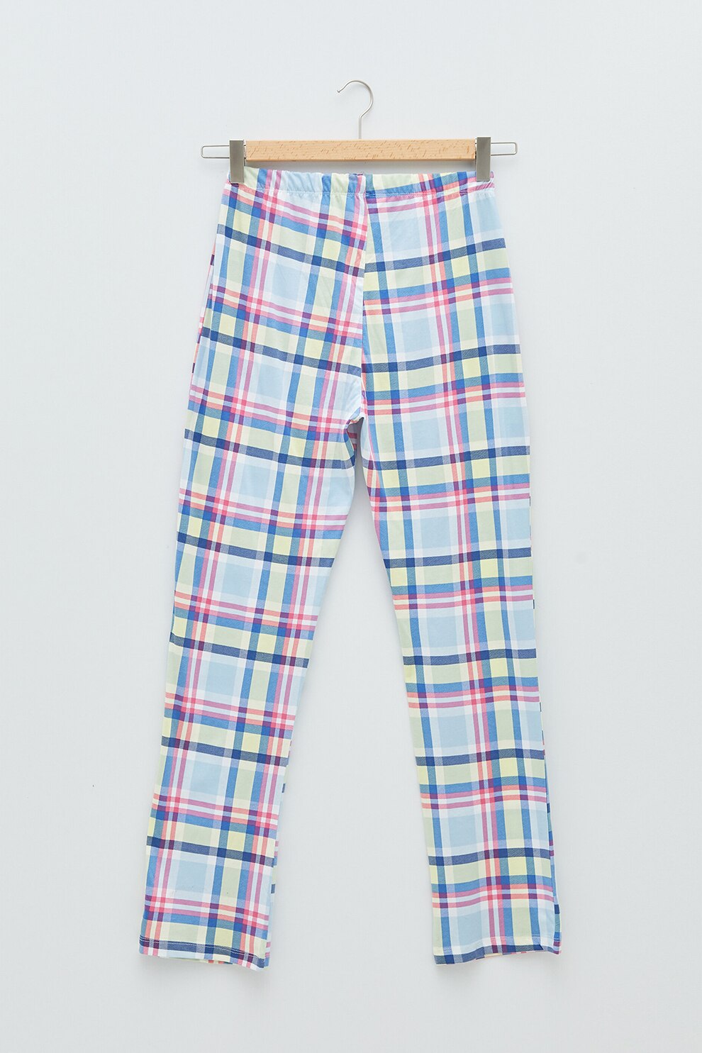 LC WAIKIKI, Pijama cu pantaloni lungi cu imprimeu si maneci cazute, bleu, galben pal, roz