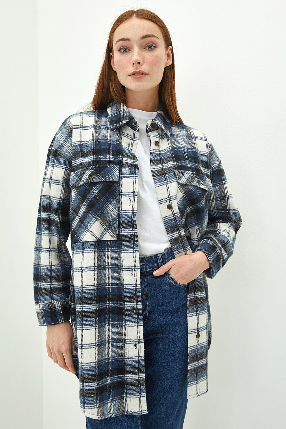 LC WAIKIKI, Camasa in carouri cu buzunare pe piept, Bleumarin/Alb