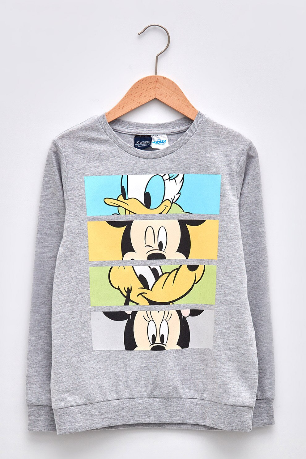 LC WAIKIKI, Bluza sport din amestec de bumbac cu imprimeu cu desene, Gri melange/Oranj/Albastru