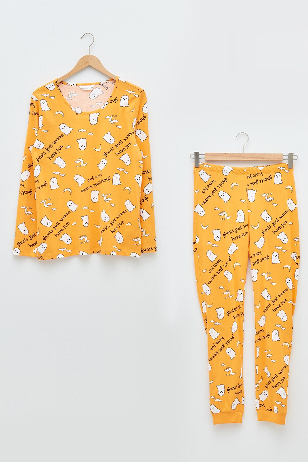 LC WAIKIKI, Pijama de bumbac cu imprimeu, Oranj/Alb/Negru, XL