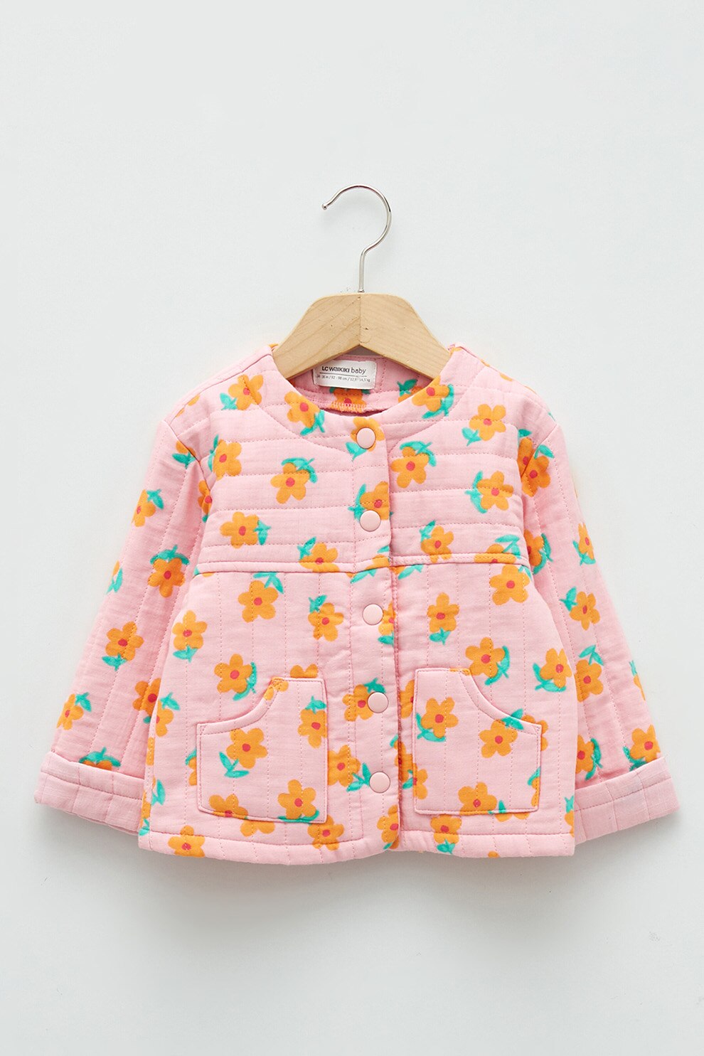 LC WAIKIKI, Jacheta cu imprimeu floral si buzunare aplicate, Roz/oranj/verde