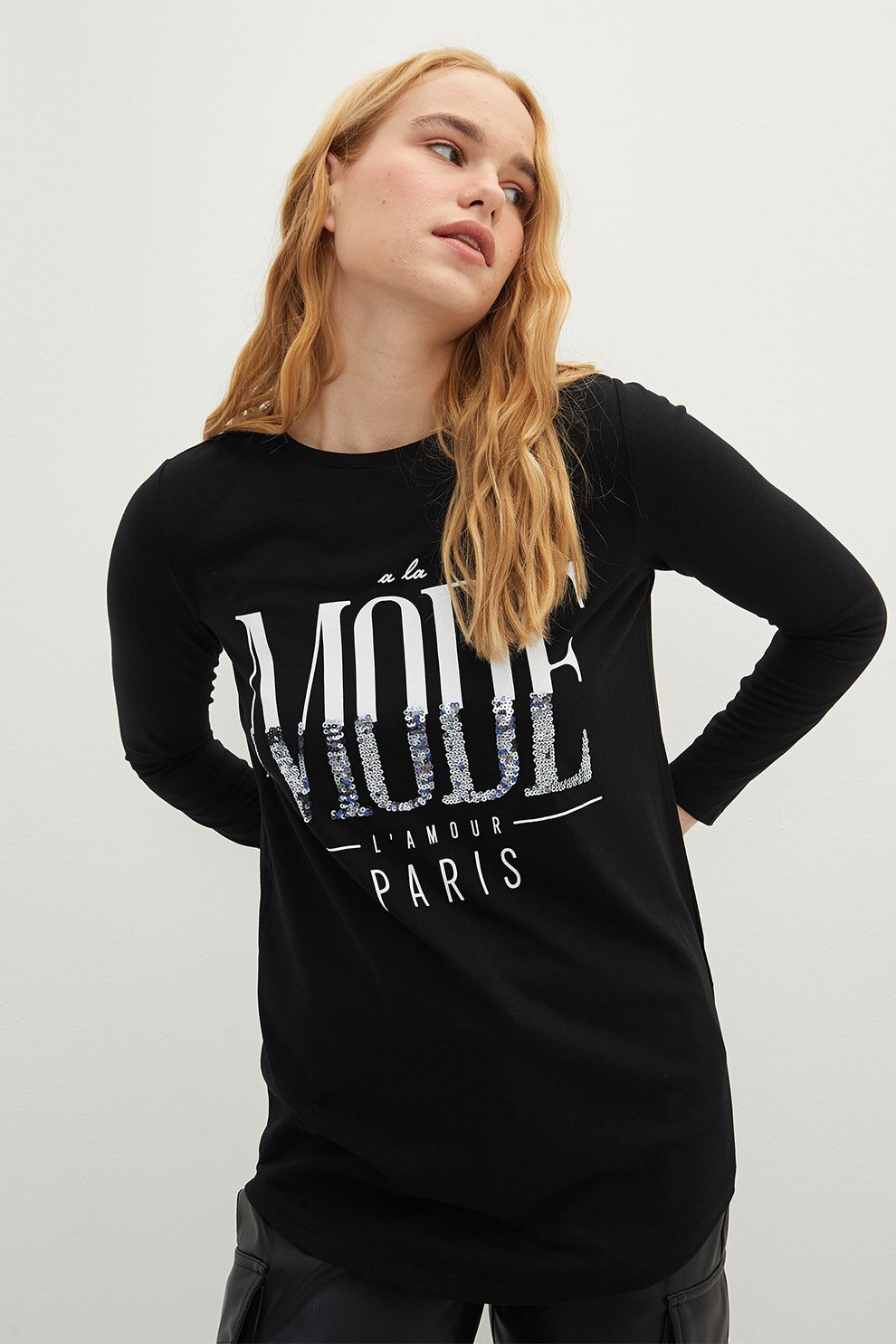 LC WAIKIKI, Bluza regular fit cu decolteu la baza gatului, Negru