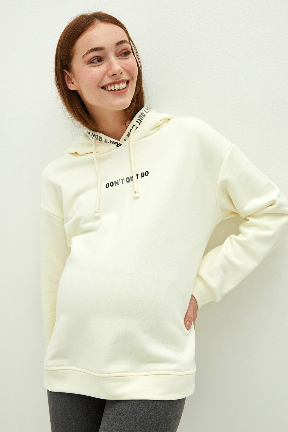 LC WAIKIKI, Hanorac din amestec de bumbac cu maneci cazute, Alb prafuit