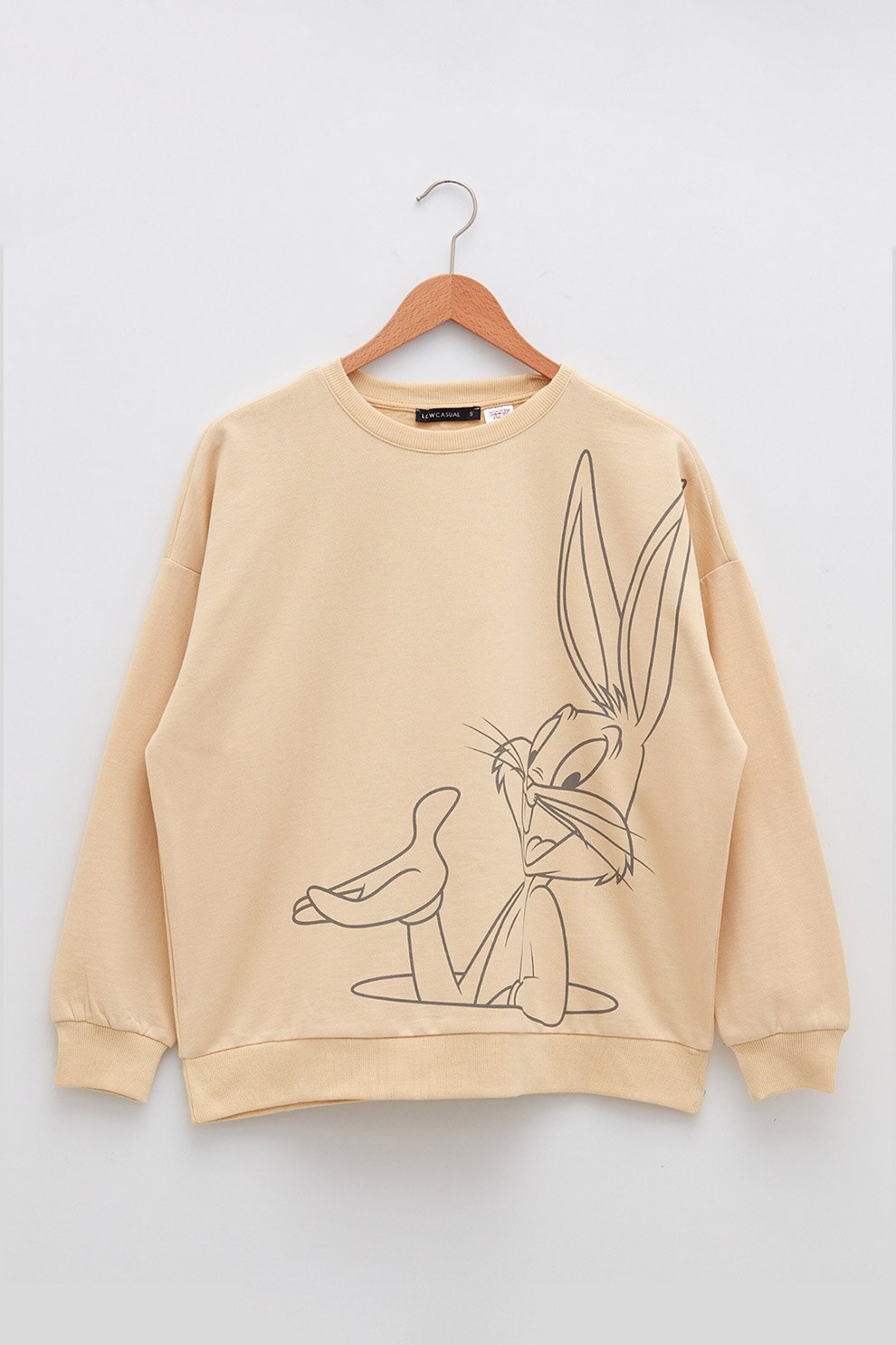 LC WAIKIKI, Bluza sport din amestec de bumbac cu imprimeu cu desene, Bej/Negru