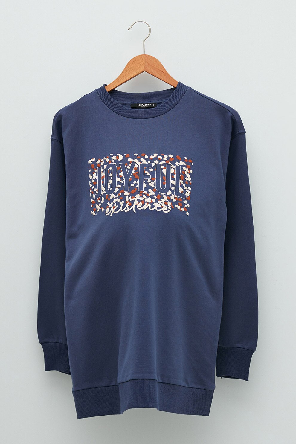 LC WAIKIKI, Bluza sport cu decolteu rotund si imprimeu text, Violet prafuit/Alb/Oranj stins