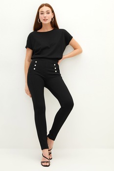 LC WAIKIKI, Pantaloni skinny cu nasturi decorativi, Negru, 2XL LC WAIKIKI, Pantaloni skinny cu nasturi decorativi, Negru, 2XL