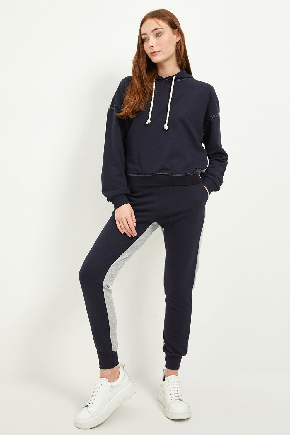 LC WAIKIKI, Pantaloni sport cu model colorblock, Bleumarin inchis/Gri deschis melange