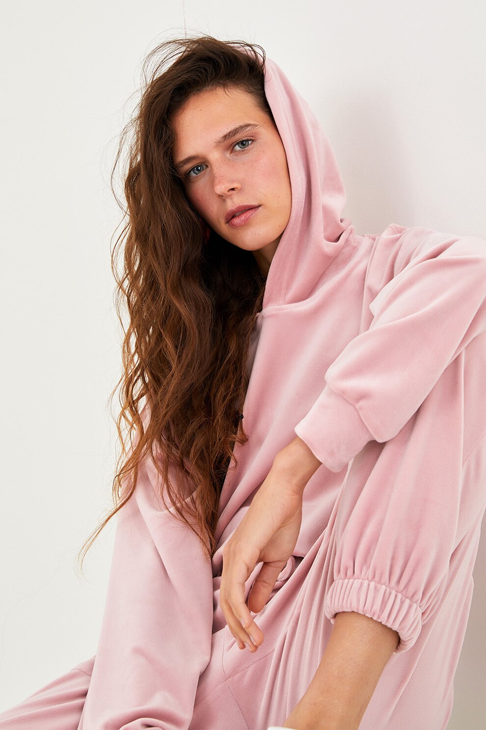 LC WAIKIKI, Hanorac catifelat cu terminatie elastica, Roz pal