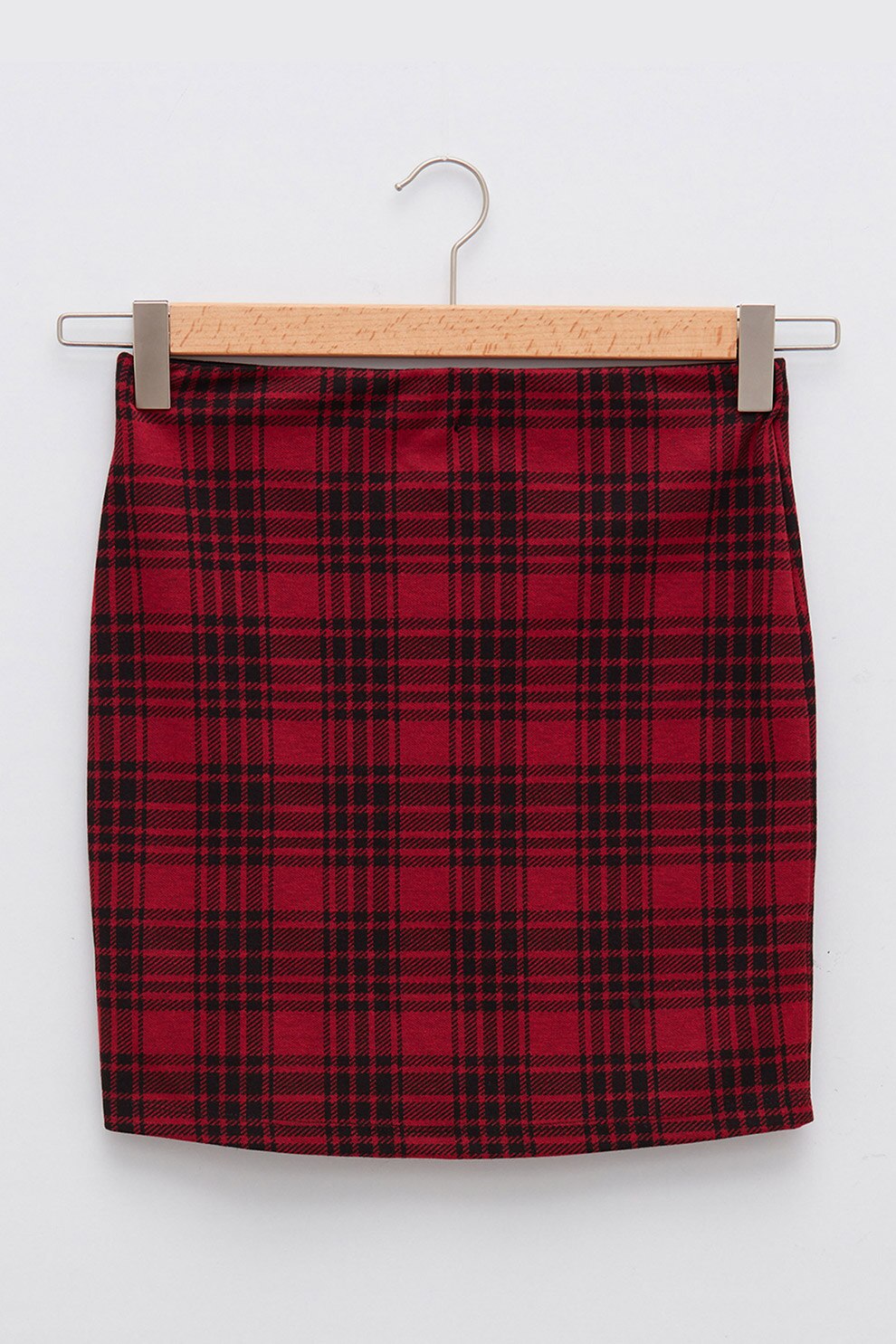 LC WAIKIKI, Fusta mini slim fit, Rosu inchis/Negru