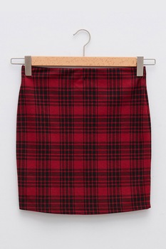 LC WAIKIKI, Fusta mini slim fit, Rosu inchis/Negru LC WAIKIKI, Fusta mini slim fit, Rosu inchis/Negru