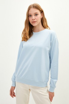 LC WAIKIKI, Bluza sport cu decolteu la baza gatului si maneci cazute, Albastru pastel LC WAIKIKI, Bluza sport cu decolteu la baza gatului si maneci cazute, Albastru pastel