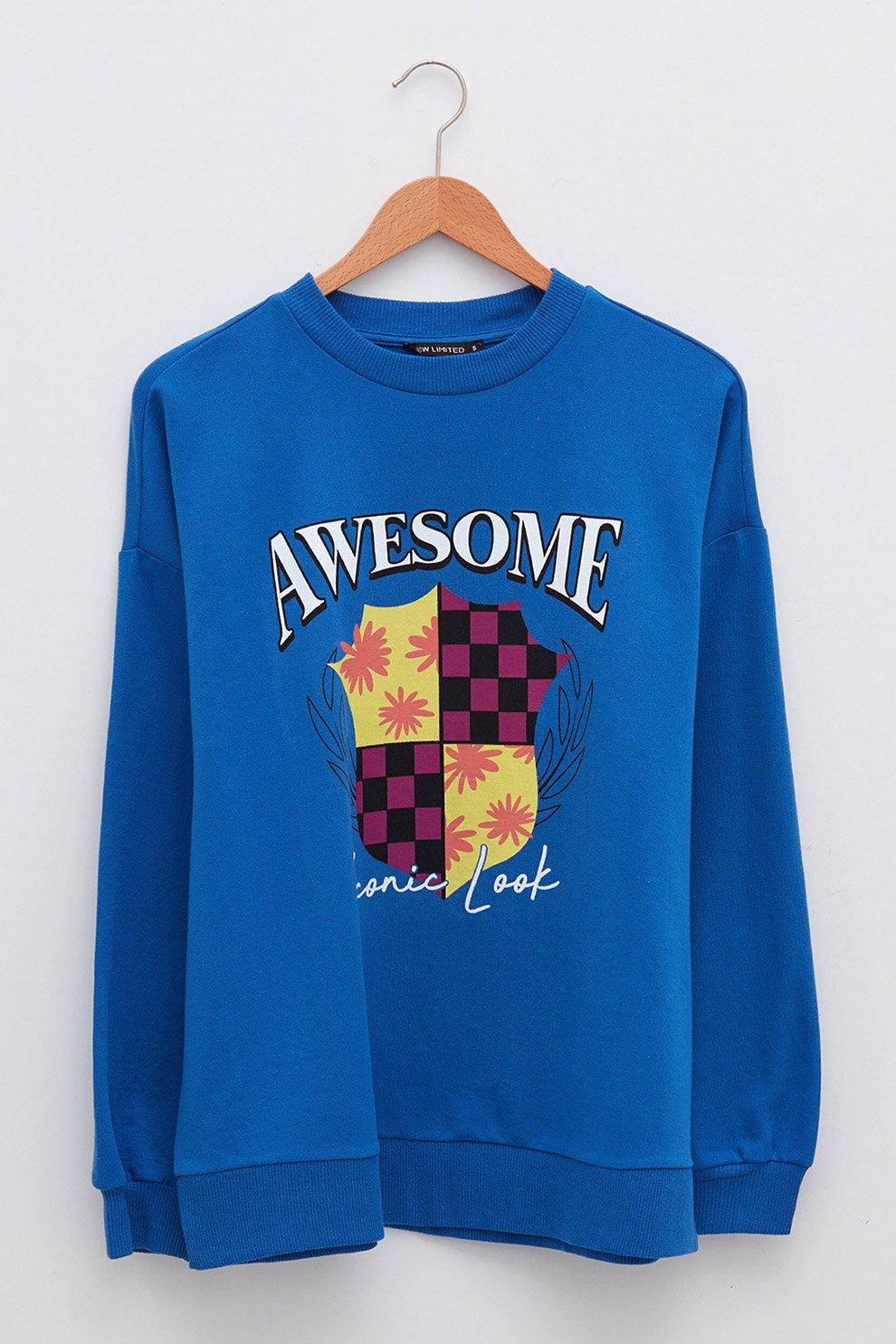 LC WAIKIKI, Bluza sport cu decolteu la baza gatului si imprimeu, Albastru royal/Galben