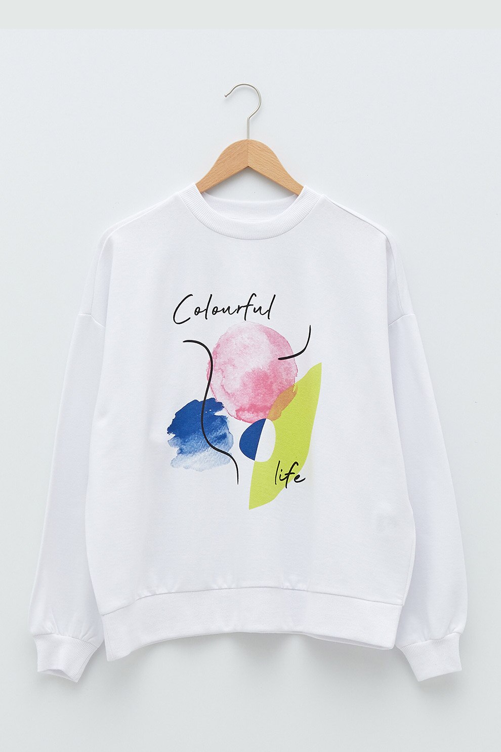 LC WAIKIKI, Bluza sport cu decolteu la baza gatului si imprimeu, Alb/Roz/Albastru