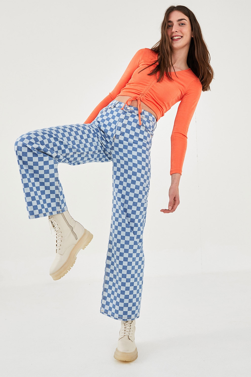 LC WAIKIKI, Blugi evazati in carouri, Albastru/Alb