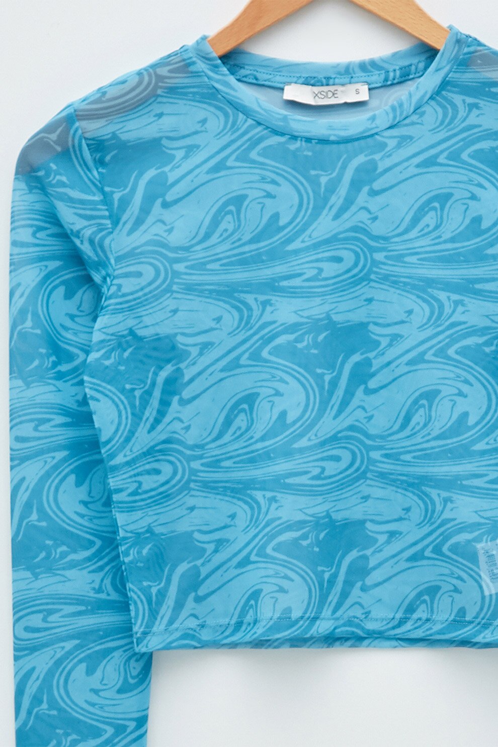LC WAIKIKI, Bluza crop cu imprimeu abstract, Albastru