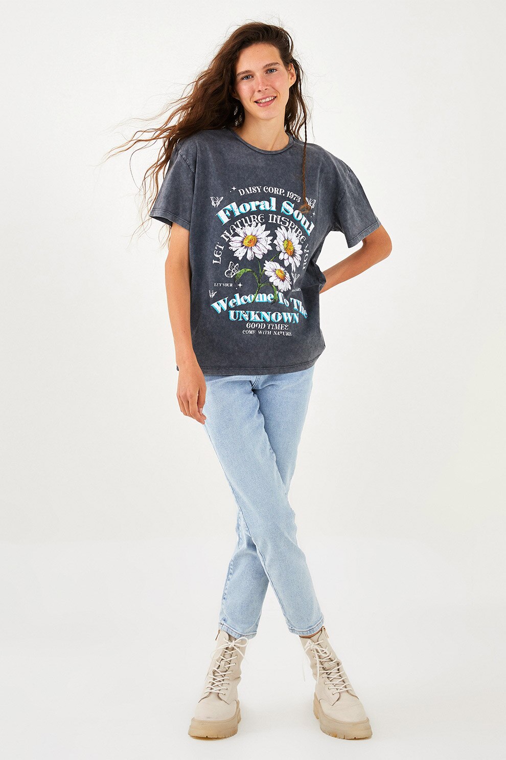 LC WAIKIKI, Tricou lejer cu maneci cazute, Gri antracit/Alb