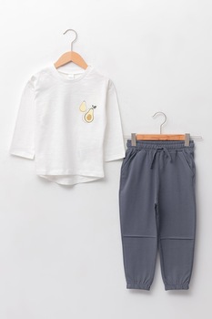 LC WAIKIKI, Set de pantaloni sport conici si bluza asimetrica - 2 piese, Alb/Gri carbune LC WAIKIKI, Set de pantaloni sport conici si bluza asimetrica - 2 piese, Alb/Gri carbune