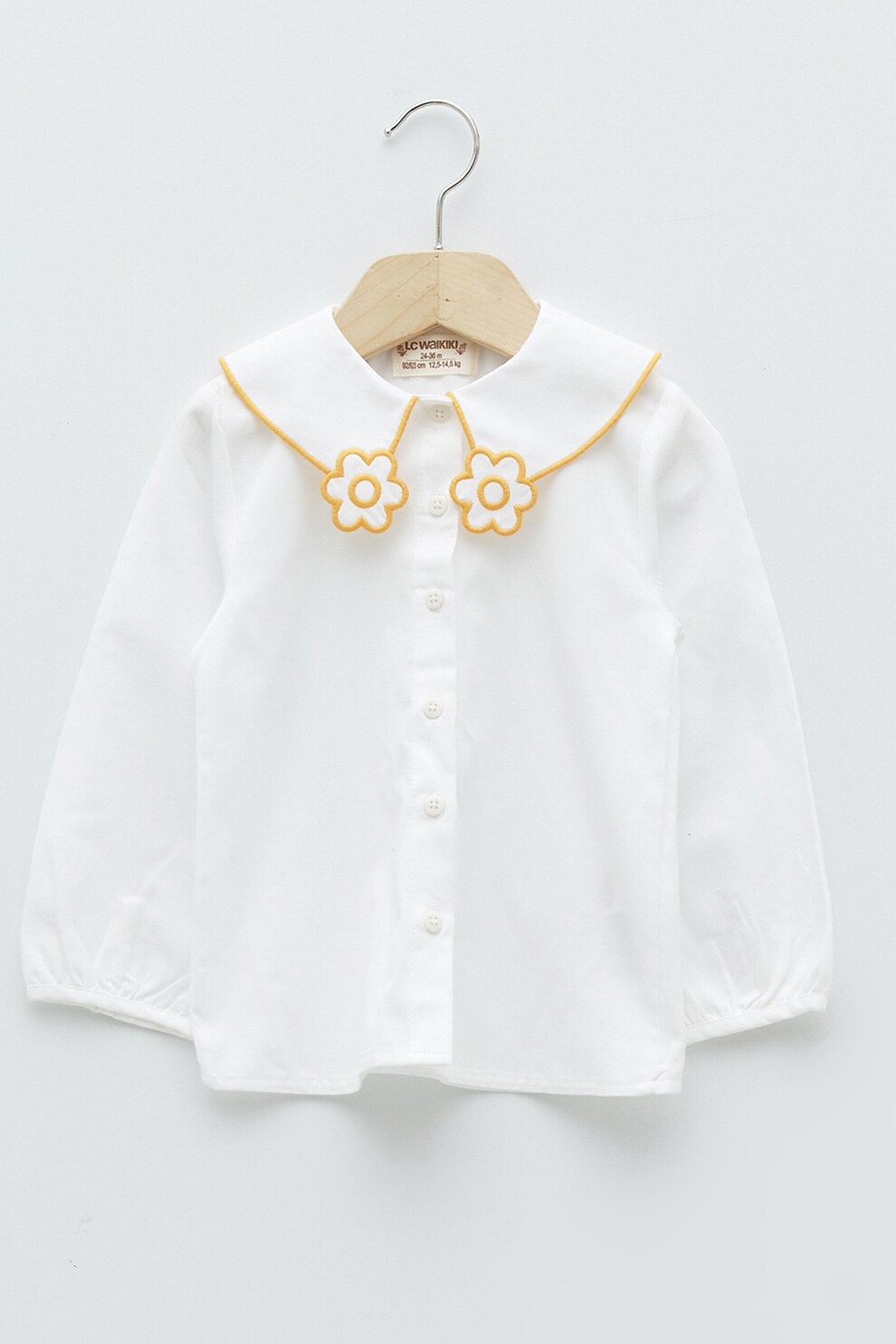LC WAIKIKI, Camasa de bumbac cu floare brodata, Alb optic