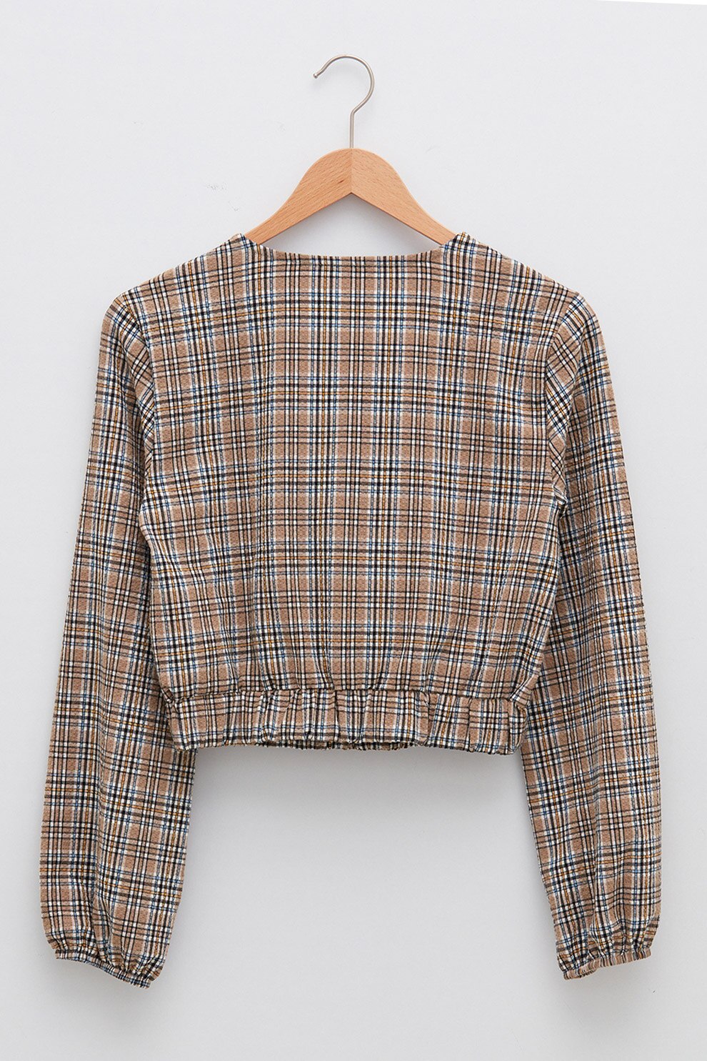 LC WAIKIKI, Bluza crop cu terminatie elastica, Maro camel/alb/negru