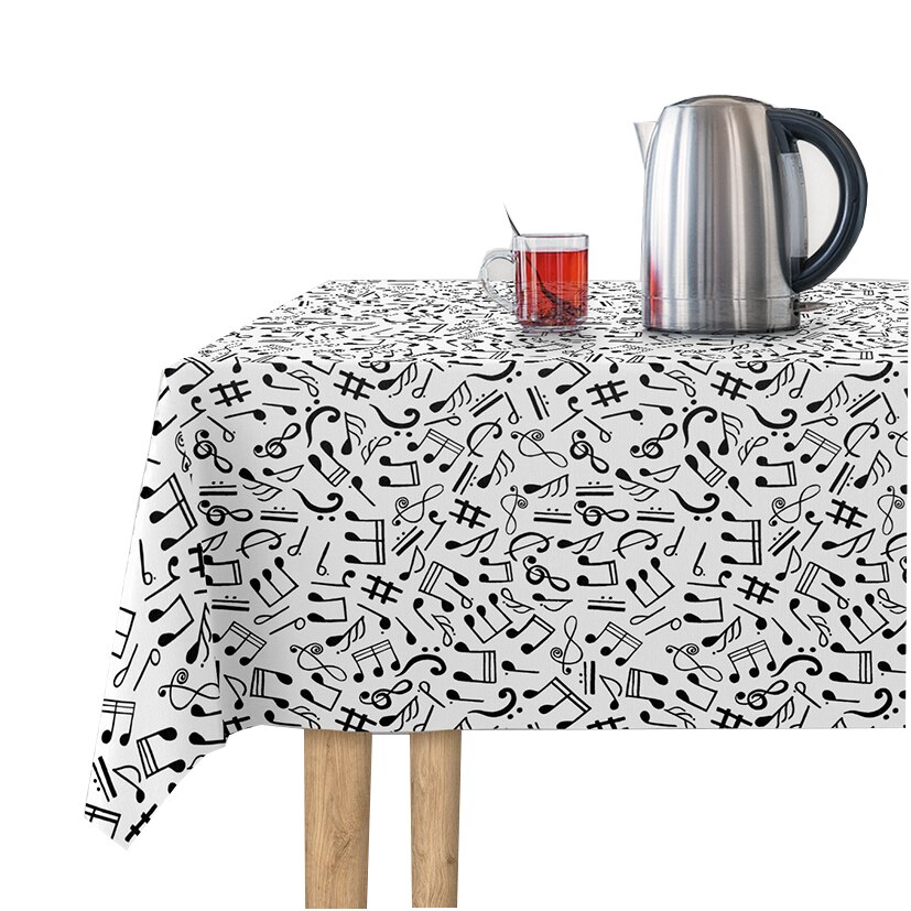 Fata de masa impermeabila, Casa de bumbac, Sika, 180x140 cm, alb si negru