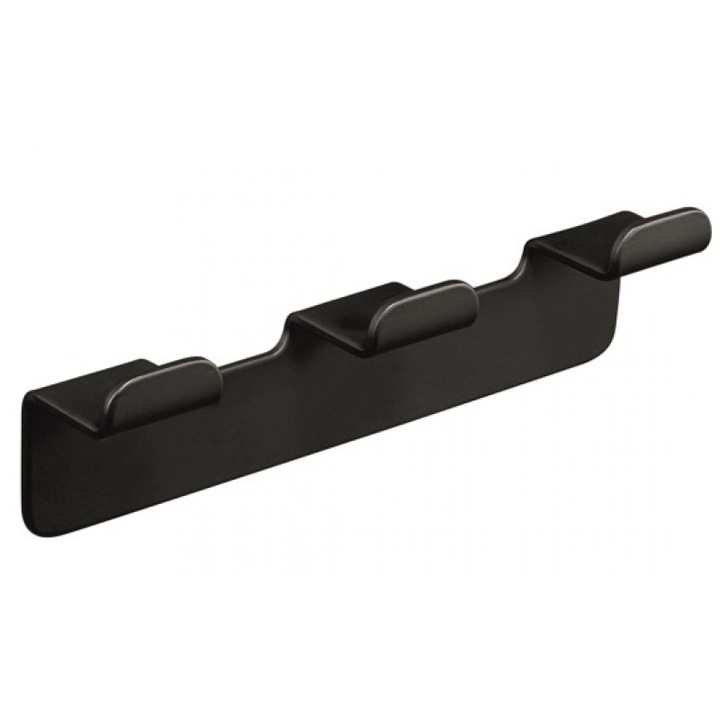 Inter Ceramic Elinor akasztó, törölközőkhöz és mosdókendőhöz, 3 horog, rozsdamentes acél, fekete szőnyeg