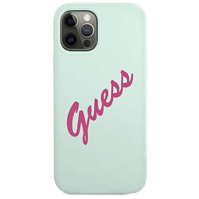 Husa Guess Vintage Script pentru iPhone 12 Pro Max, Silicon, Albastru deschis