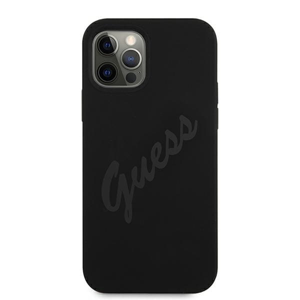 Husa Guess Vintage Script pentru iPhone 12 Pro Max, Silicon, Negru