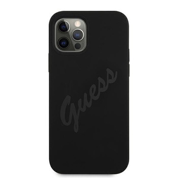 Husa Guess Vintage Script pentru iPhone 12 Pro Max, Silicon, Negru Husa Guess Vintage Script pentru iPhone 12 Pro Max, Silicon, Negru