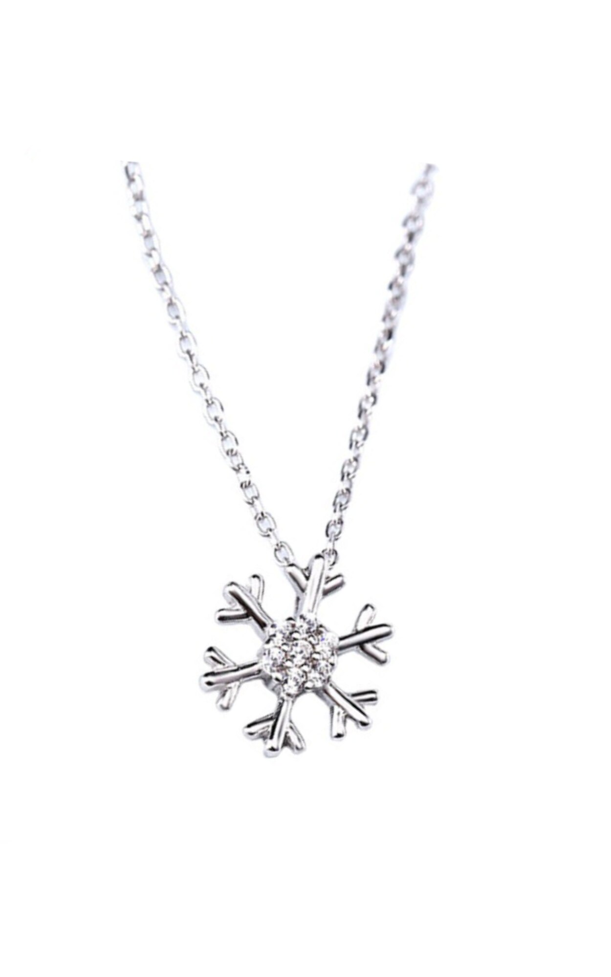 Lant din argint 925 Snowflake cu pandantiv in forma de fulg de nea, 40 cm, ideal cadou, aniversare, sarbatori, Craciun