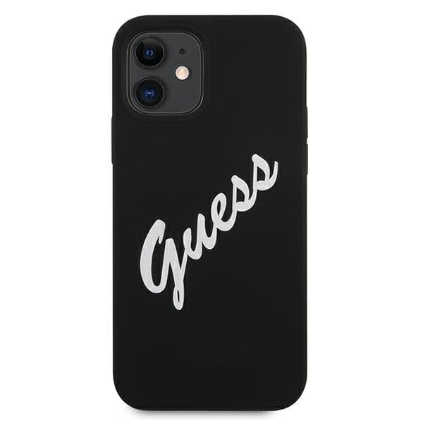 Husa Guess Vintage Script pentru iPhone 12 Mini, Silicon, Negru/Alb