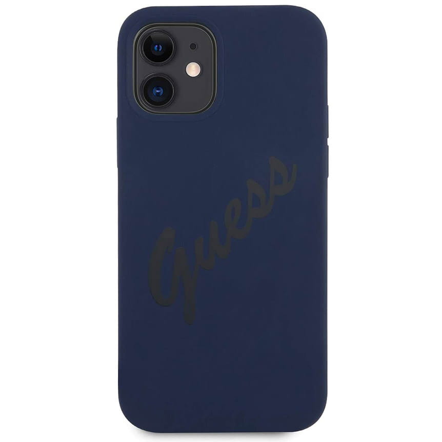 Husa Guess Vintage Script pentru iPhone 12 Mini, Silicon, Albastru inchis