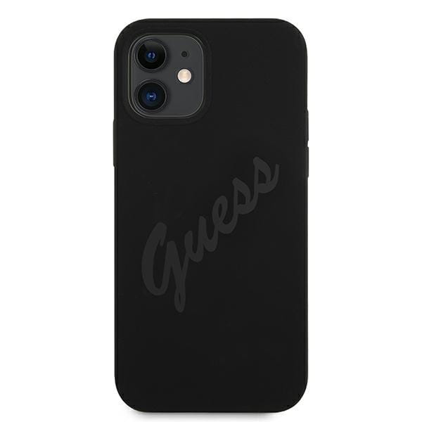 Husa Guess Vintage Script pentru iPhone 12 Mini, Silicon, Negru